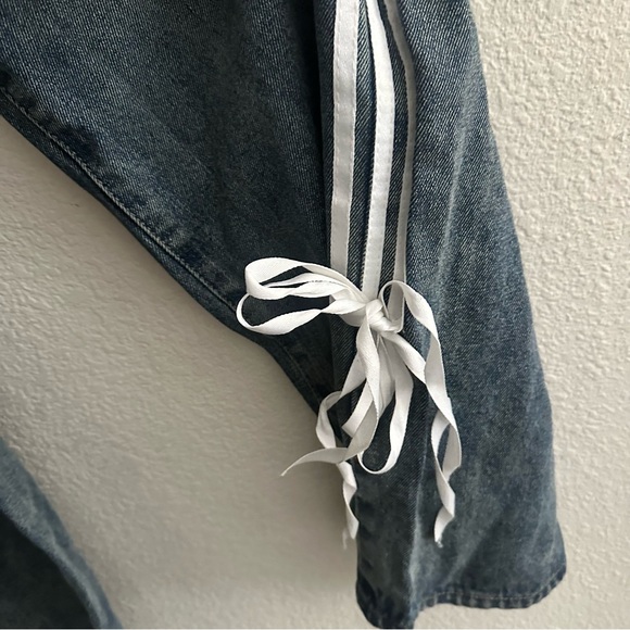 NWOT Edikted Blue Washed Low Rise Bow Ribbon Baggy Jeans - Picture 9 of 11